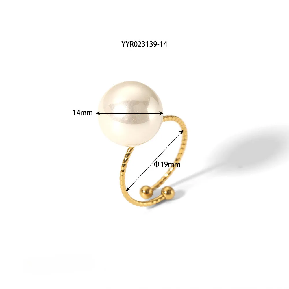 Wholesale 18K Gold Stainless Steel Adjustable Pearl Ring