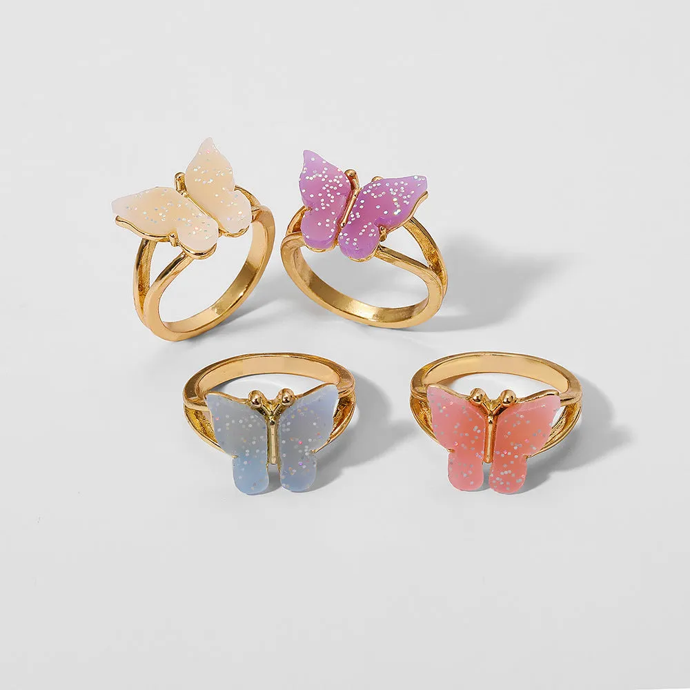Wholesale Alloy Colored Butterfly Ring 4-piece Set