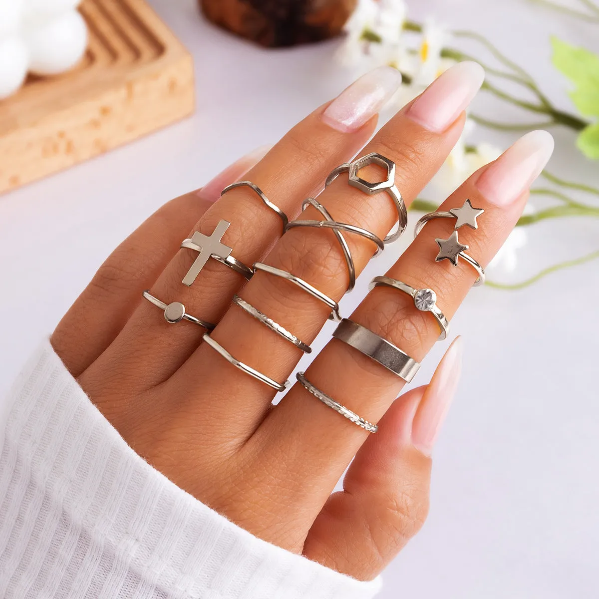 Wholesale Alloy Xingyue Diamond Open Joint Ring Set