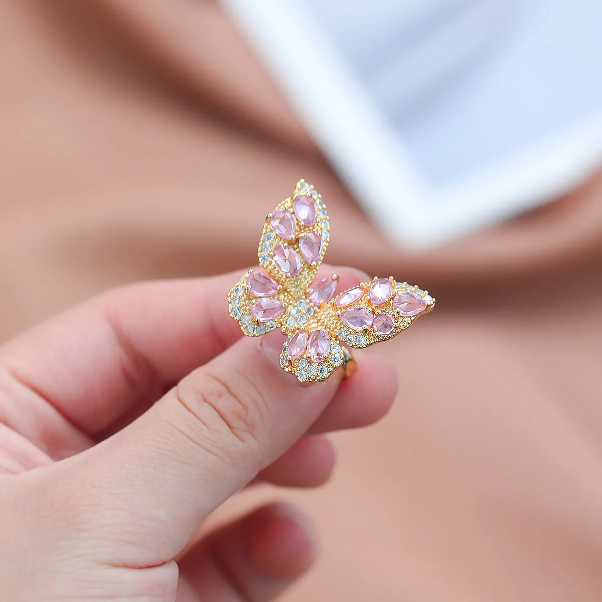Wholesale Copper Micro Inlaid Zircon Butterfly Ring