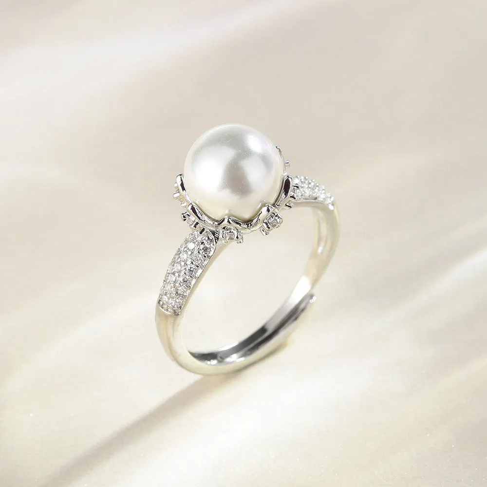 Wholesale Copper Plated 18k Gold Full Diamond Pearl Rings