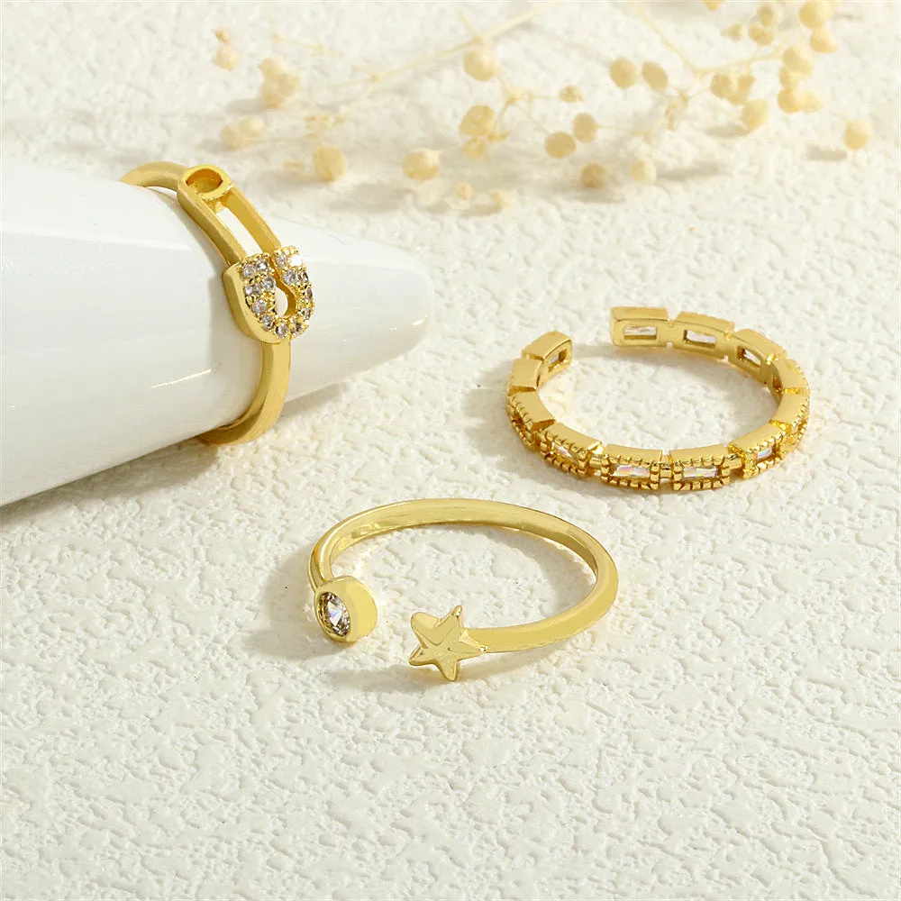 Wholesale Copper Plated 18K Gold Micro Inlaid Zircon Open Ring JDC-RS-TianYi009