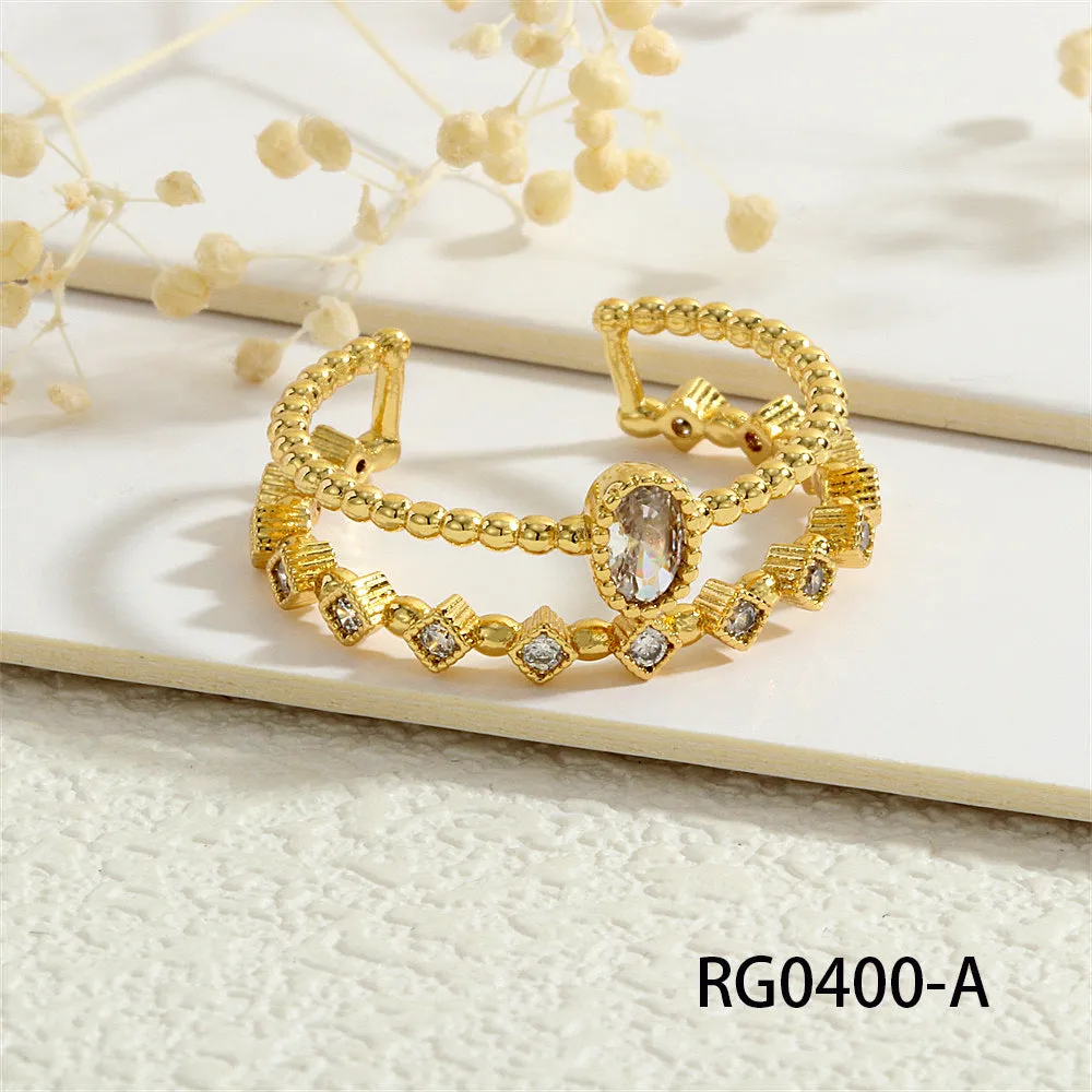 Wholesale Copper Plated 18K Gold Micro Inlaid Zircon Open Ring JDC-RS-TianYi009