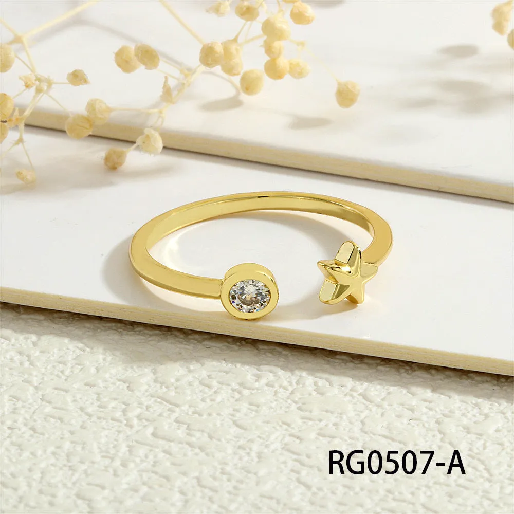 Wholesale Copper Plated 18K Gold Micro Inlaid Zircon Open Ring JDC-RS-TianYi009