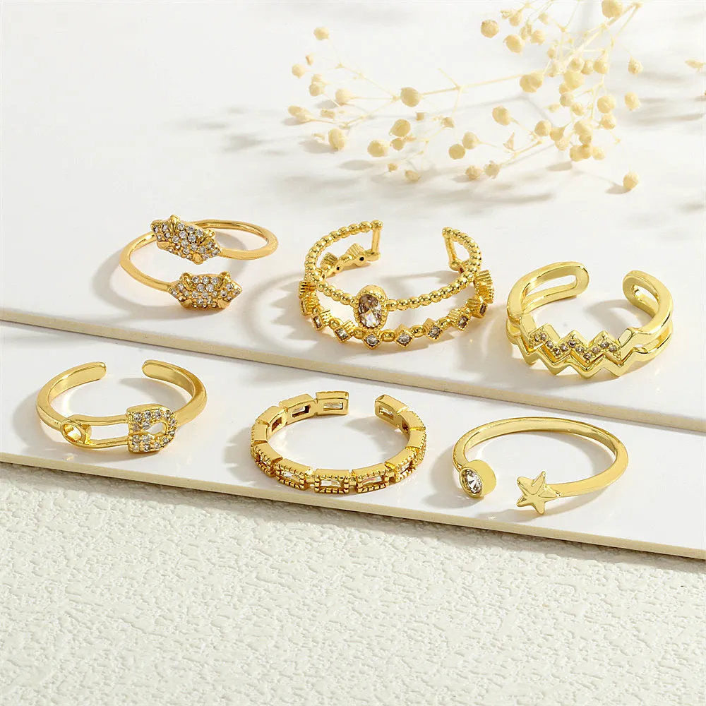Wholesale Copper Plated 18K Gold Micro Inlaid Zircon Open Ring JDC-RS-TianYi009