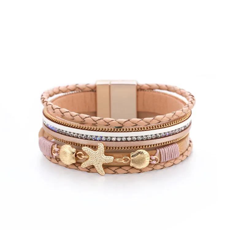 Wholesale Ethnic Style Holiday Style Small Starfish Inlaid with Colorful Diamond Bracelets