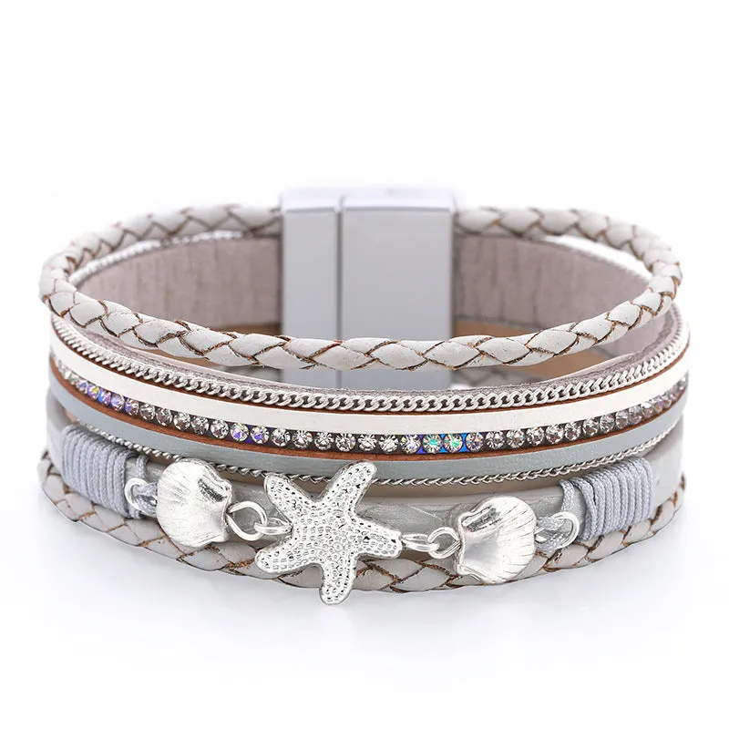 Wholesale Ethnic Style Holiday Style Small Starfish Inlaid with Colorful Diamond Bracelets