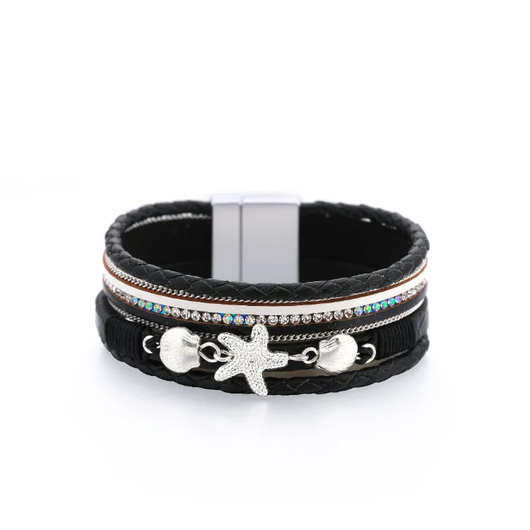 Wholesale Ethnic Style Holiday Style Small Starfish Inlaid with Colorful Diamond Bracelets