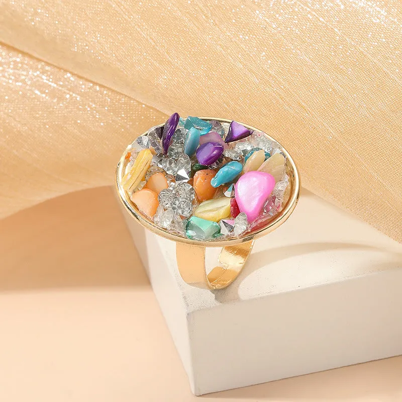 Wholesale Geometric Opening Adjustable Colored Stone Spring Alloy Ring
