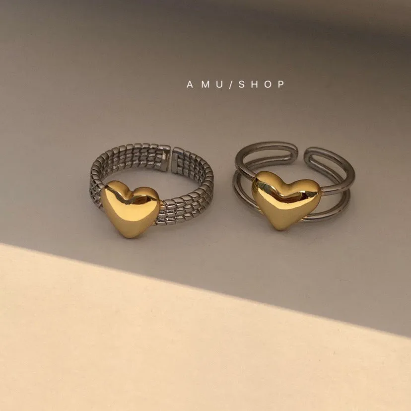 Wholesale Gold and Silver Color Matching Love Chain Opening Adjustable Copper Ring