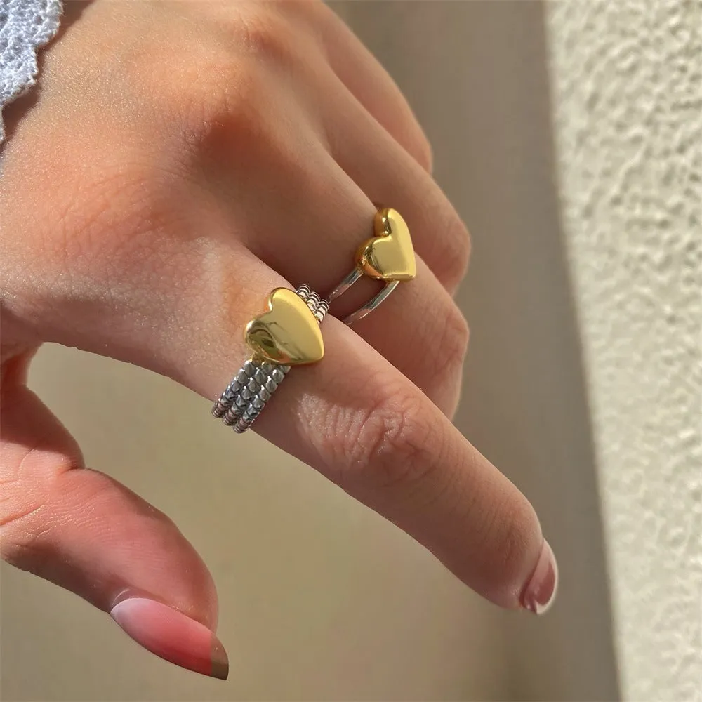 Wholesale Gold and Silver Color Matching Love Chain Opening Adjustable Copper Ring