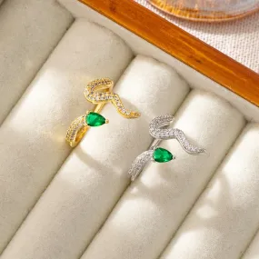 Wholesale Green Zircon Cool Cool Tide Wave Small Snake Open Ring