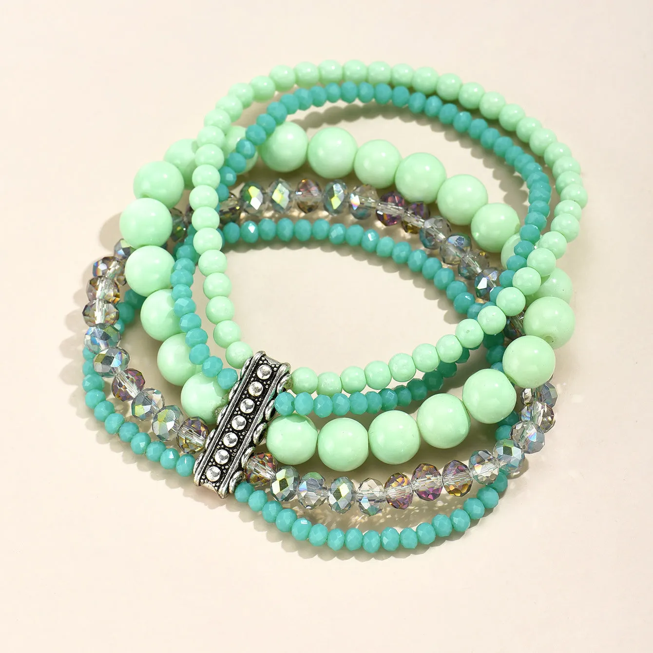 Wholesale Multilayer Color Plated Glass Beads Bracele Set of 5
