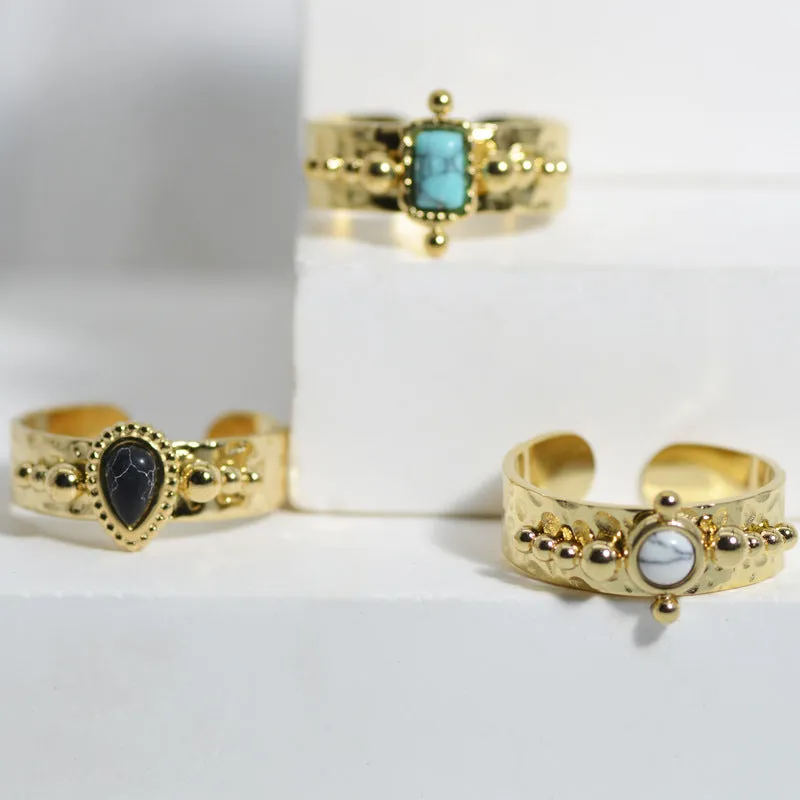 Wholesale Natural Stone Shell Titanium Steel Adjustable Ring