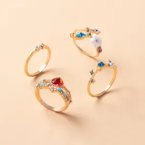 Wholesale Opening Gold-plated Flower 4-piece Metal Ring Set