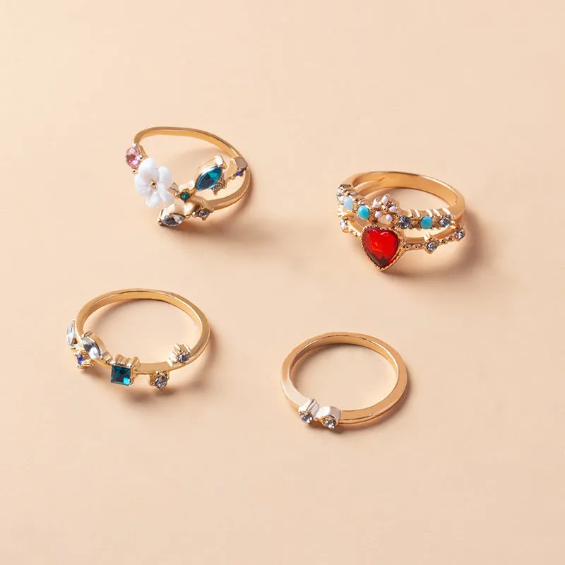 Wholesale Opening Gold-plated Flower 4-piece Metal Ring Set