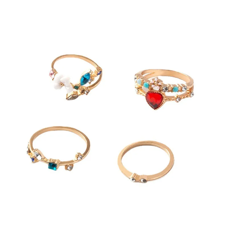Wholesale Opening Gold-plated Flower 4-piece Metal Ring Set
