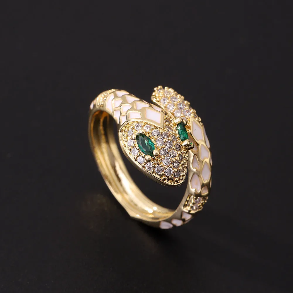 Wholesale Popular Gold-plated Retro Green-eyed Snake-shaped Open Light Luxury Ring