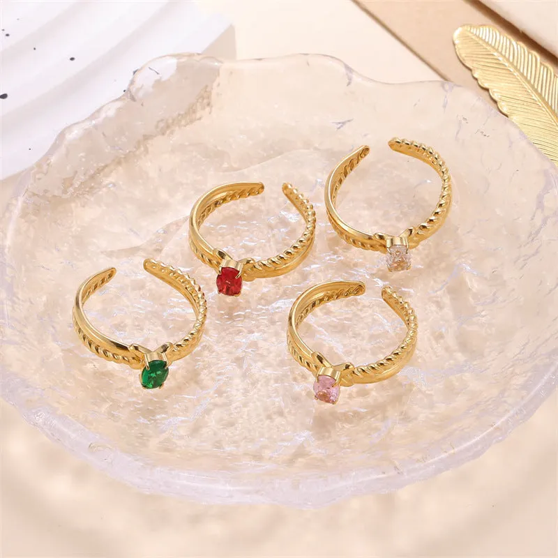 Wholesale Stainless Steel Gold Inlaid Zircon Ring