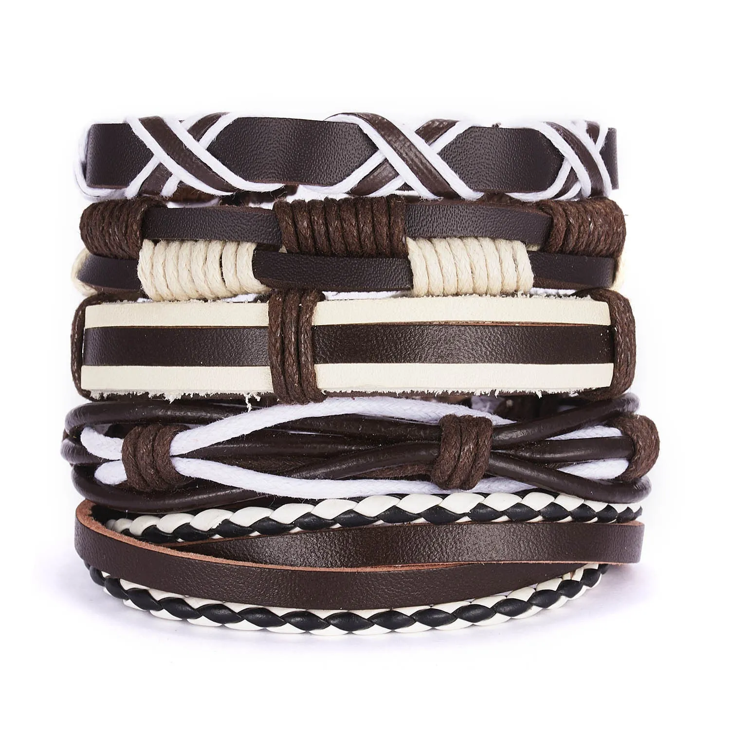 Wholesale Vintage Cross Leather Multi-layer Adjustable Hand-woven Men's Bracelet Set