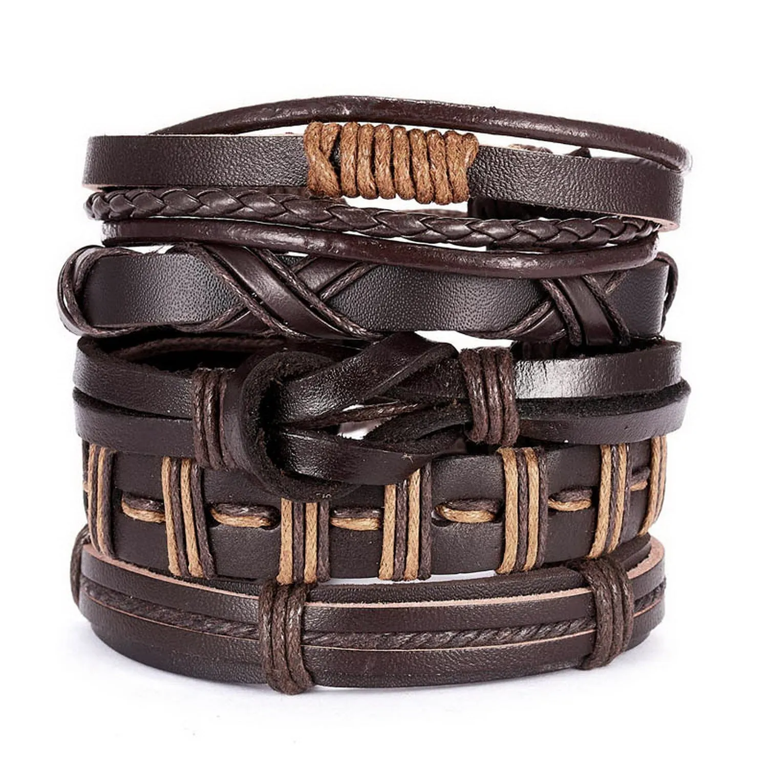 Wholesale Vintage Cross Leather Multi-layer Adjustable Hand-woven Men's Bracelet Set