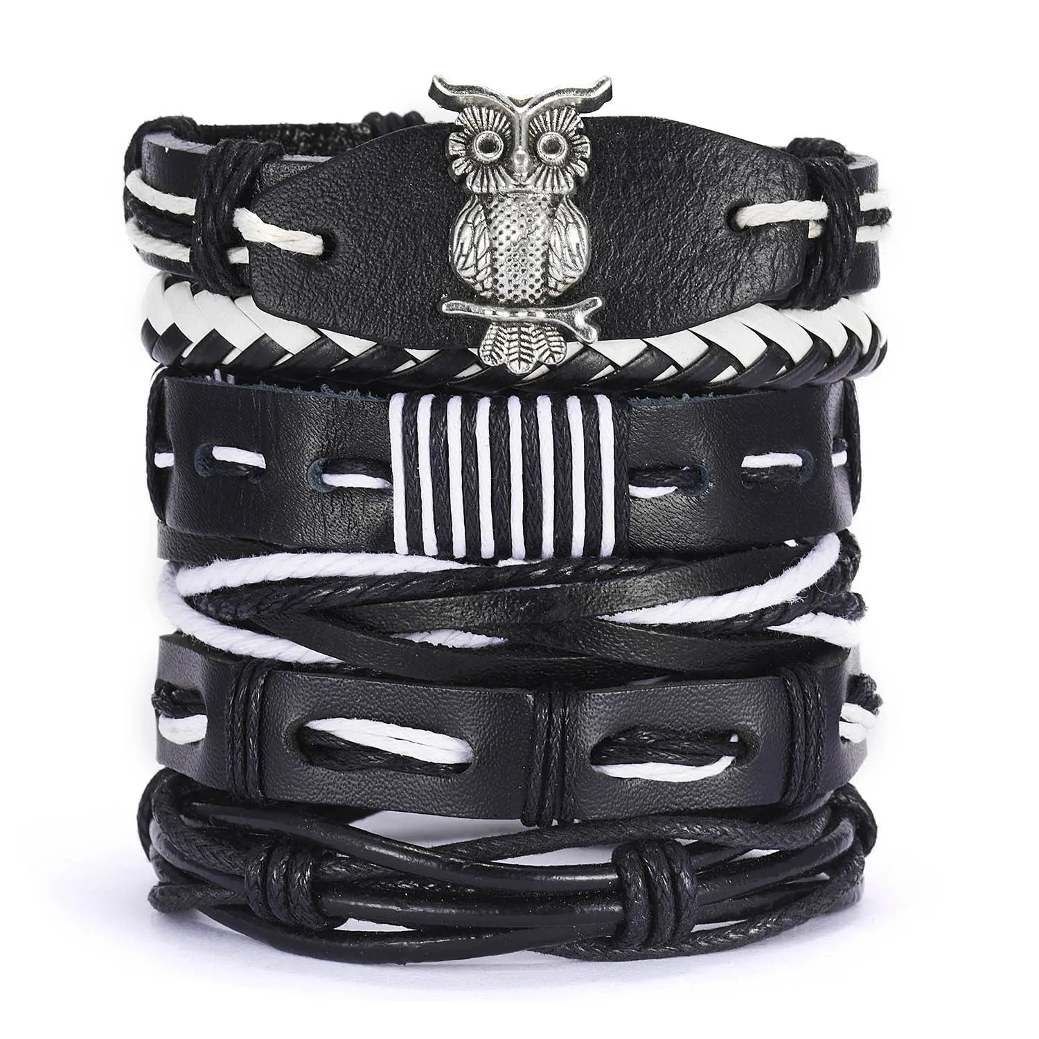 Wholesale Vintage Cross Leather Multi-layer Adjustable Hand-woven Men's Bracelet Set