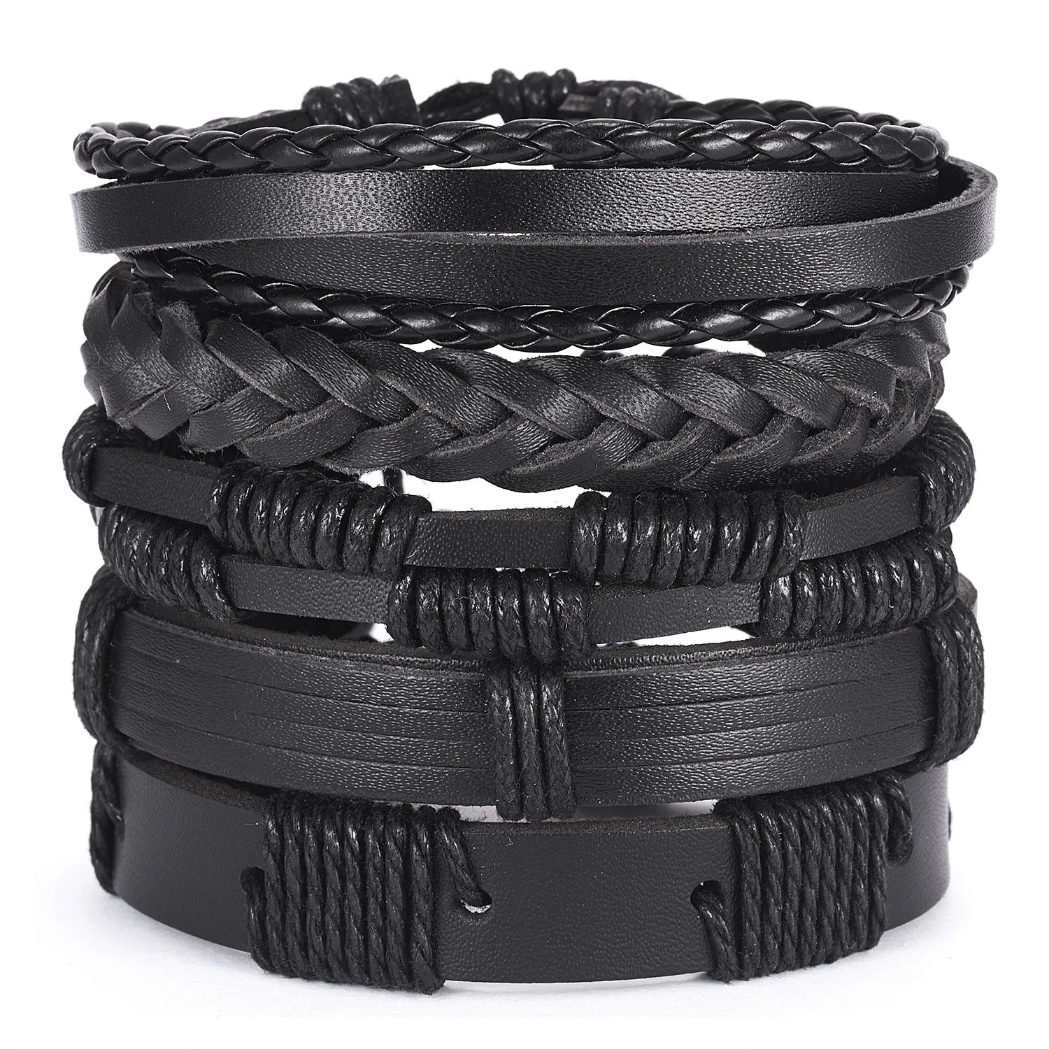 Wholesale Vintage Cross Leather Multi-layer Adjustable Hand-woven Men's Bracelet Set