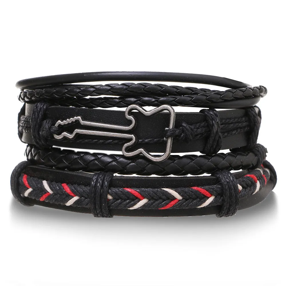 Wholesale Vintage Multi-layered Adjustable Leather Beaded Bracelet for Men