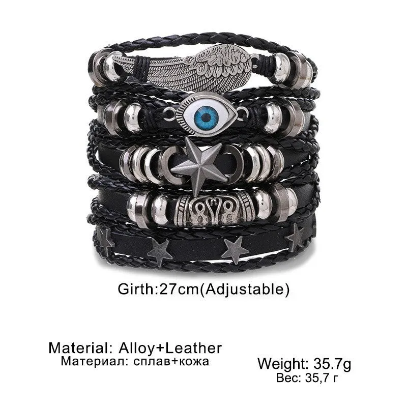 Wholesale Vintage Multi-layered Adjustable Leather Beaded Bracelet for Men