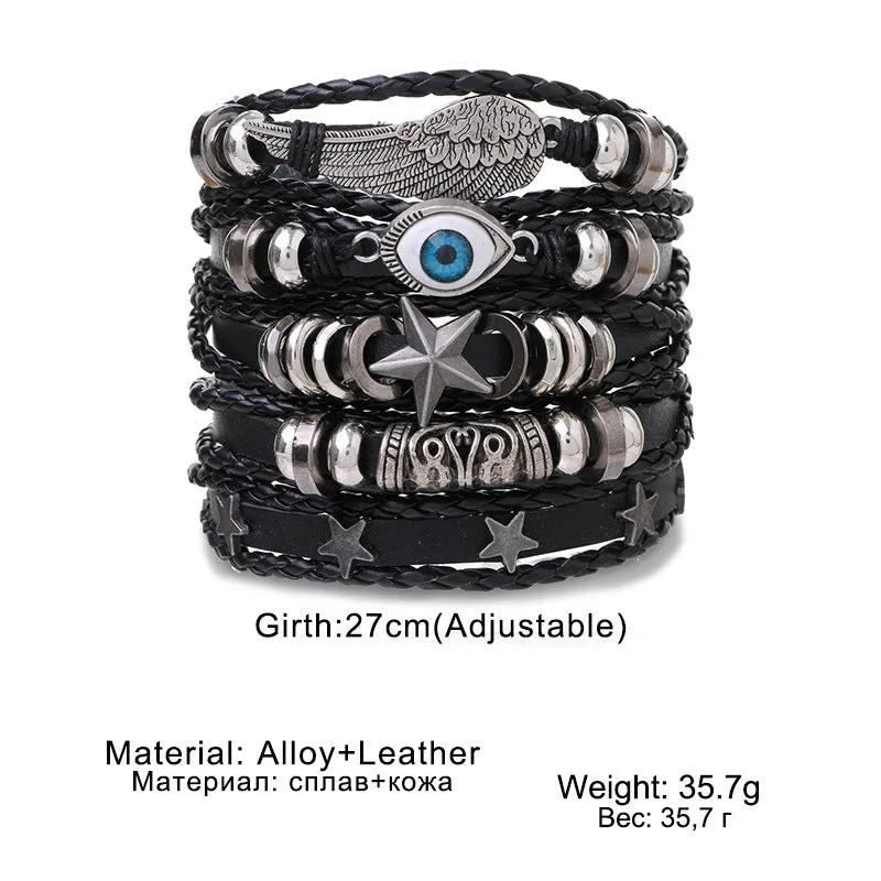 Wholesale Vintage Multi-layered Adjustable Leather Beaded Bracelet for Men