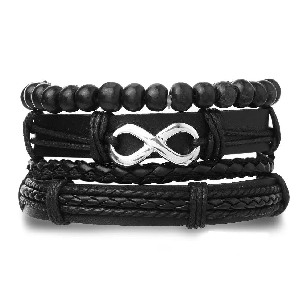 Wholesale Vintage Multi-layered Adjustable Leather Beaded Bracelet for Men