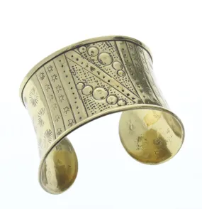 Wide Polished Etched Stamped Brass Cuff, ea
