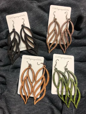 Wooden Leaf Dangle Earrings. Stained Birch Wood Laser Cut Earrings.