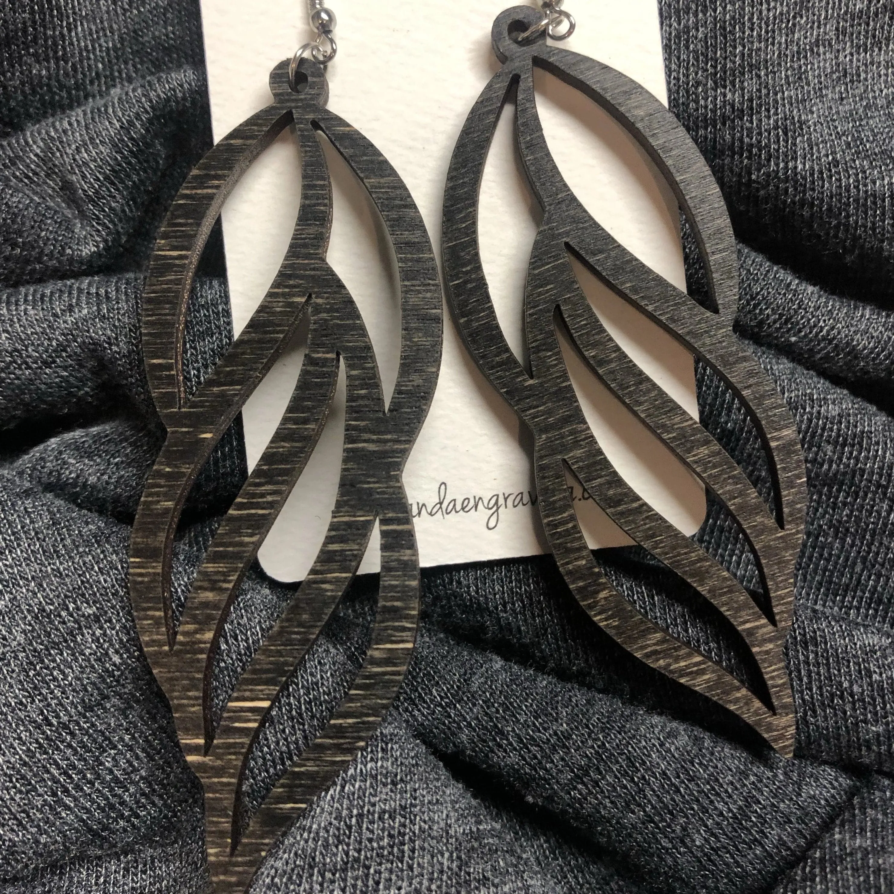 Wooden Leaf Dangle Earrings. Stained Birch Wood Laser Cut Earrings.
