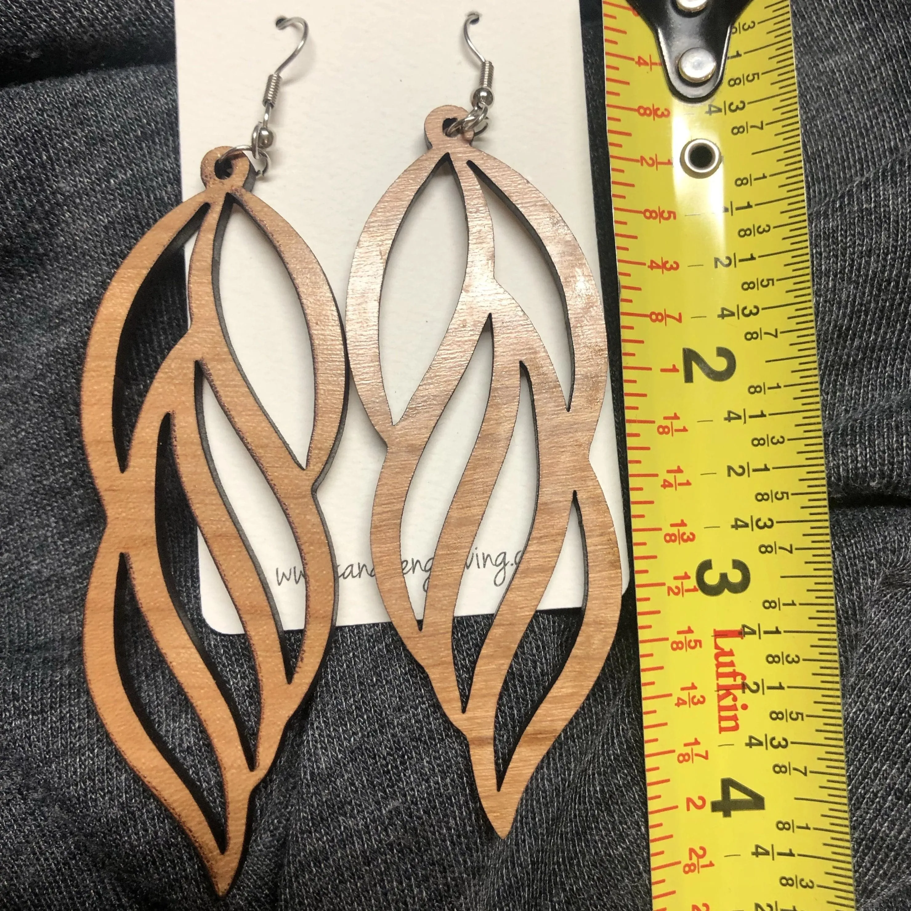 Wooden Leaf Dangle Earrings. Stained Birch Wood Laser Cut Earrings.