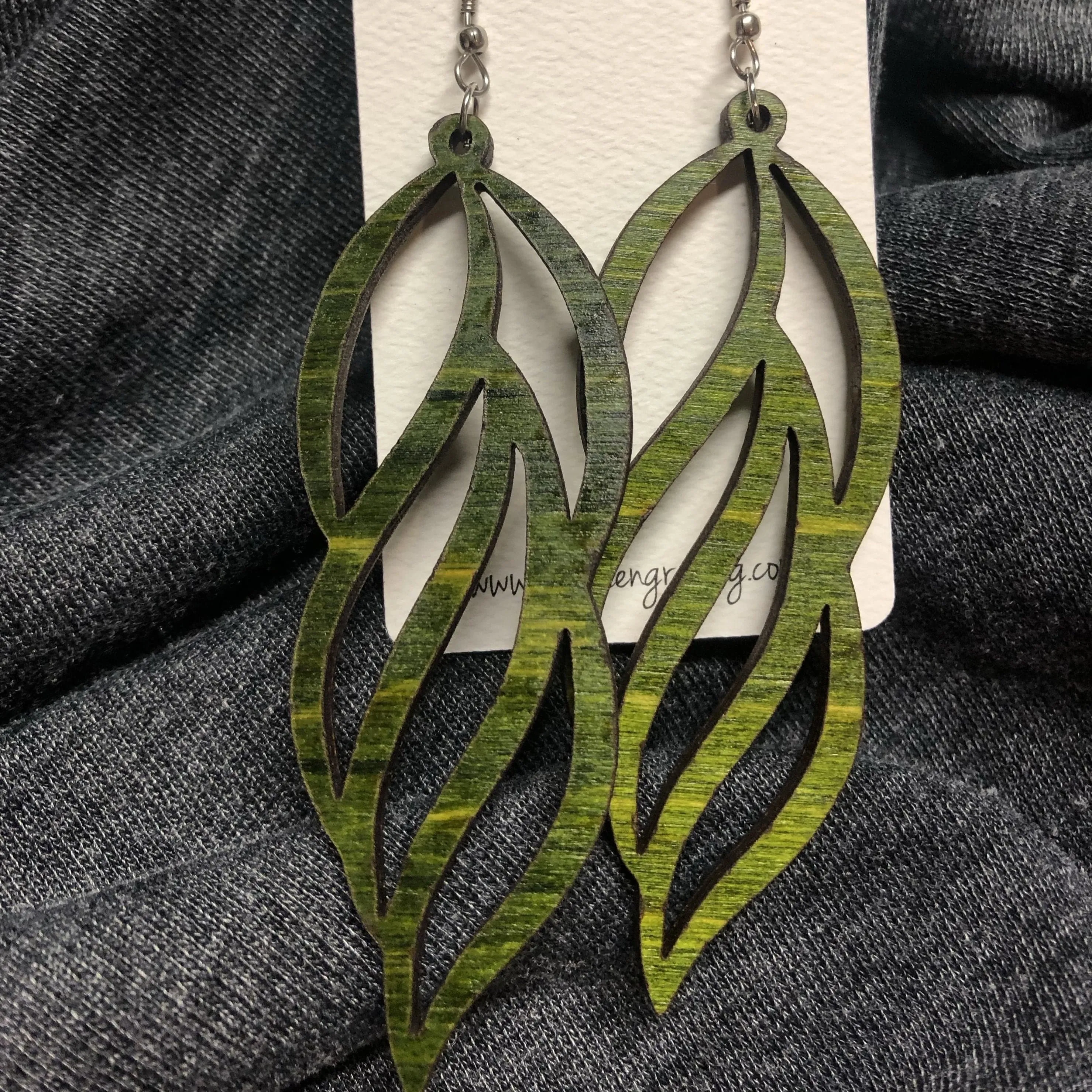 Wooden Leaf Dangle Earrings. Stained Birch Wood Laser Cut Earrings.