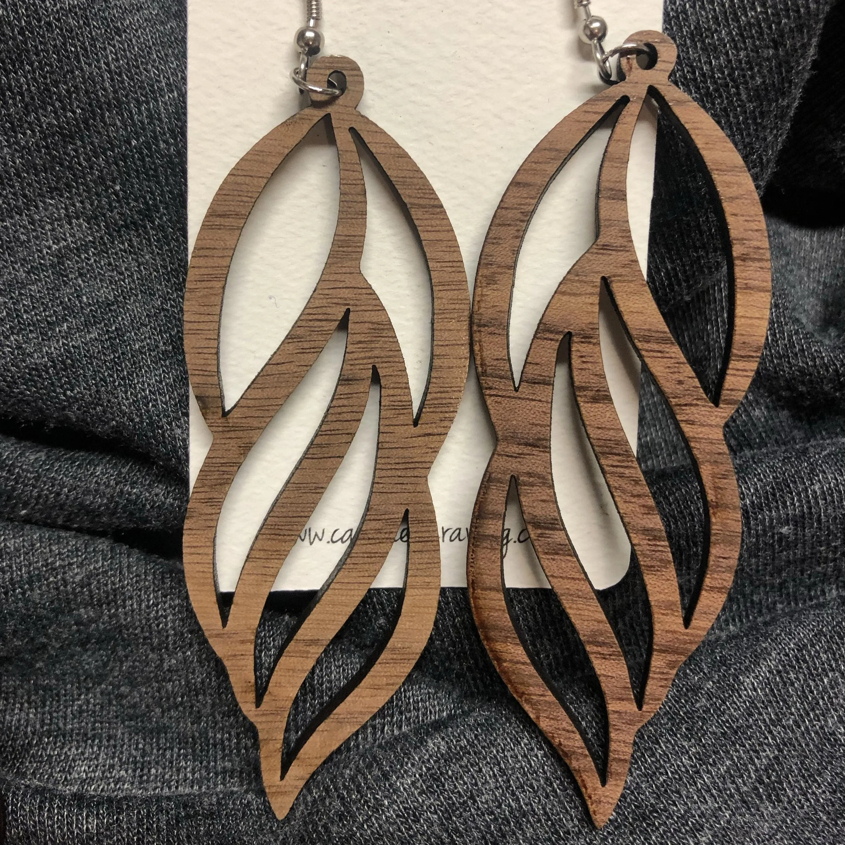 Wooden Leaf Dangle Earrings. Stained Birch Wood Laser Cut Earrings.